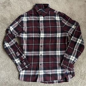 American Eagle Flannel Men's Sz Medium Button Up Burgundy Red Black Classic Fit